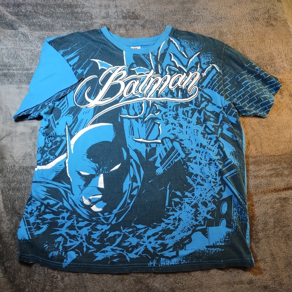 Six Flags Batman All Over Print T-Shirt Mens XXL Black Blue Graphic DC Comics